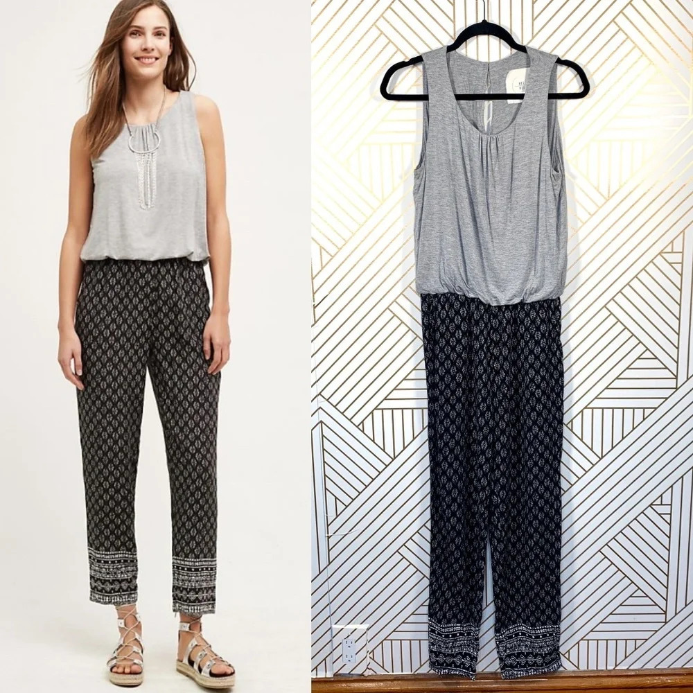 Anthropologie Hei Hei Rhodes Jumpsuit‎ Sleeveless Printed Gray Black Size Small